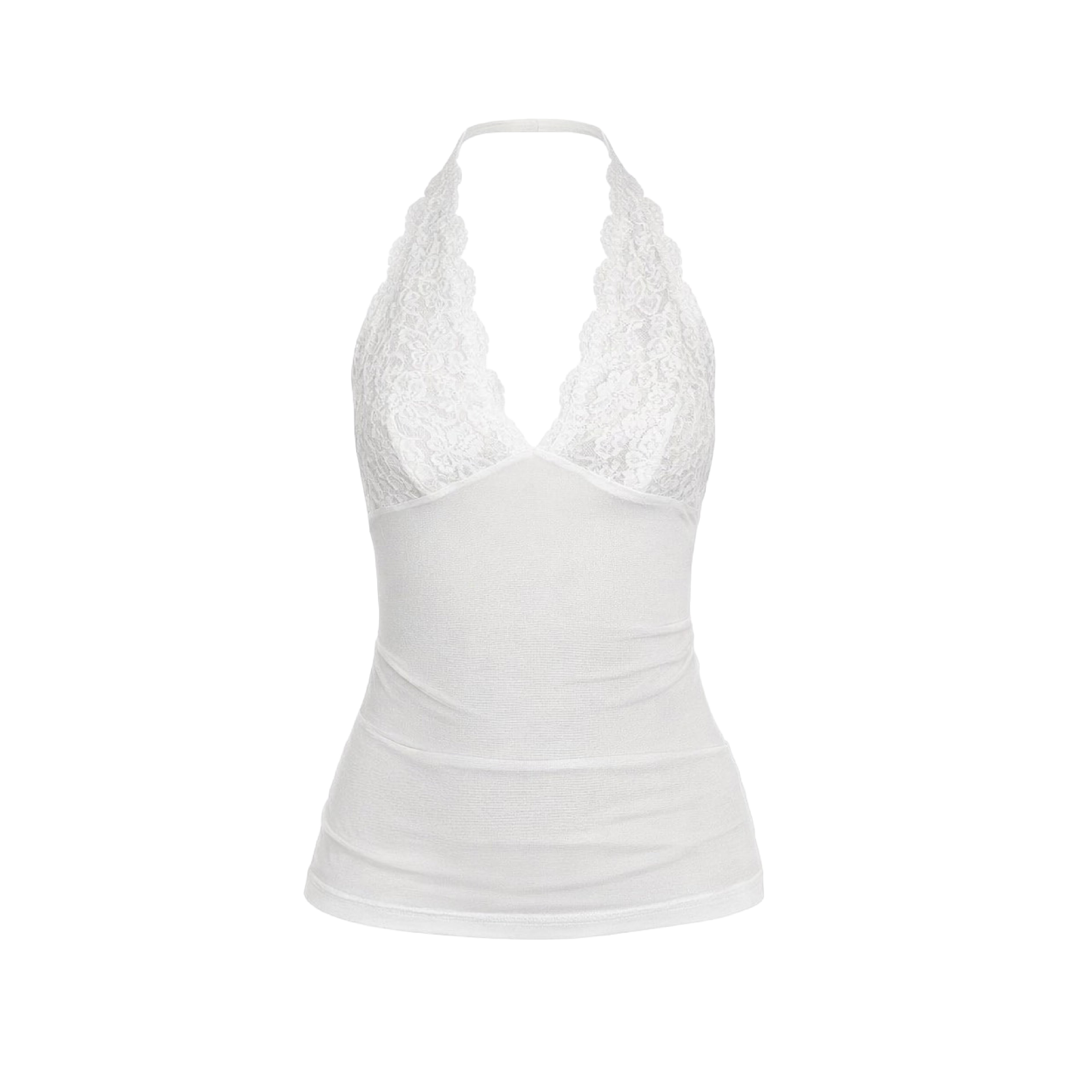 CHANTILLY LACE HALTER TOP WHITE